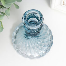 Стеклянный подсвечник на 1 свечу «Женева», d=2.2 см, синий, 10.5×7.7×7.7 см