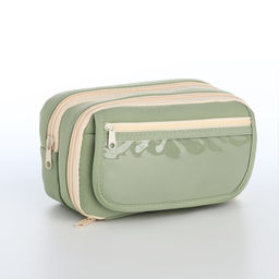 Косметичка-пенал на молнии с отделами, с прозрачным карманом, зелёная