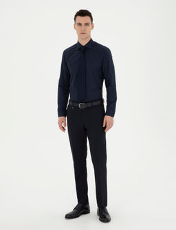 Lacivert Slim Fit Uzun Kollu Basic G_mlek