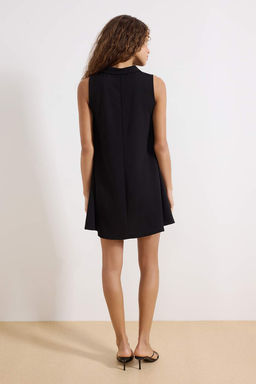 Siyah Belden Ac?lan Polo Yaka Kolsuz Mini Scuba Krep Orme Elbise TWOSS26EL00159 - Trendyolmilla фото 4