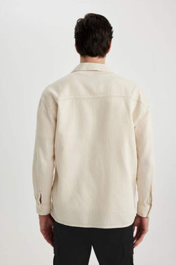 Рубашка оверсайз с широким вырезом поло и длинными рукавами из хлопка - Defacto фото 11