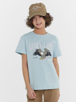 Футболка для мальчиков голубая с принтом и надписью Born free