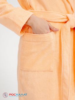 Махровый женский укороченный халат с капюшоном Персиковый МЗ-01 (32)