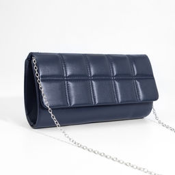 Сумка-клатч женская на магните, с серебристой цепочкой, однотонная, со стёжкой, синяя