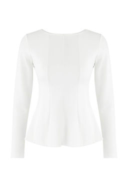 Ekru Kay?k Yaka Peplum/Belden Oturmal? Regular Boy Orme Bluz TWOAW26BZ00166