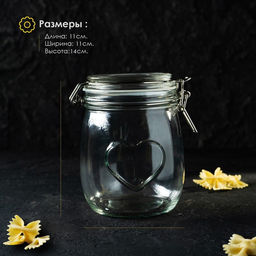 Банка для сыпучих Доляна Сердце, 850 мл, 11?14 см, с бугельным замком, стекло, прозрачная