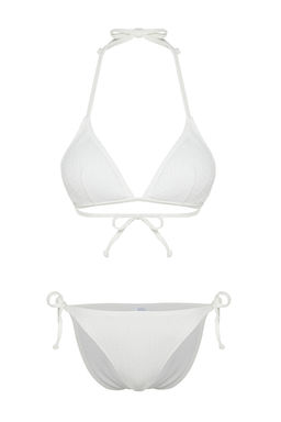 TRENDYOLMILLA Saks Ucgen Baglamal? Dokulu Regular Bikini Tak?m? TBESS24BT00063  фото 7
