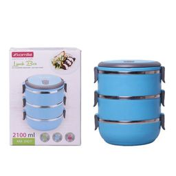 Ланч бокс тройной 2100мл 16.5*15*20см (пластиковый корпус, внутрен. емкости из нерж. стали;) 2107 /KAMILLE/