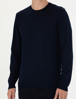 Lacivert Slim Fit Bisiklet Yaka Y_n Kar___ml_ Basic Triko Kazak - Pierre cardin фото 6