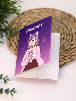 ОБЛОЖКА ДЛЯ ПАСПОРТА АНИМЕ Cute cat Girl, плотность 600 мкм
