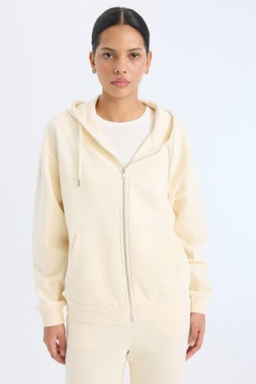 Relax Fit Kapusonlu Cepli Basic Duz Fermuarl? Sweatshirt