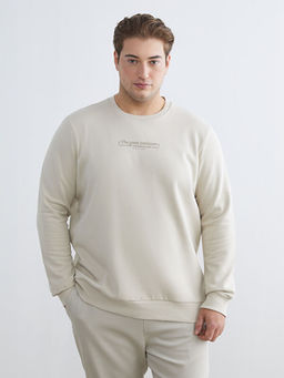 B?y?k Beden Bisiklet Yaka Bask?l? Kal?n Erkek Sweatshirt