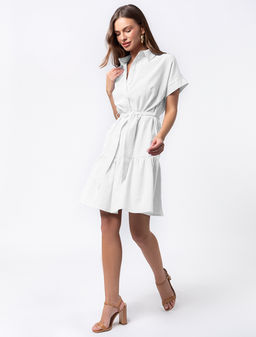 VILATTE / Платье из тонкого хлопка с фактурной полосой  фото 3