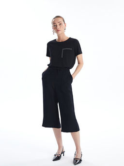 Bisiklet Yaka Parlak Ta?l? K?sa Kollu Kad?n Ti??rt