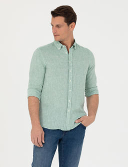 Haki Slim Fit %100 Keten G_mlek