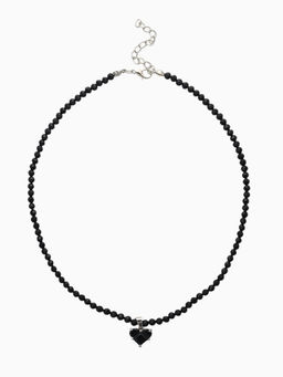 Чокер из бисера «Хрусталь», сердце, чёрный в серебре, 36 см + 5 см доп, цепочка