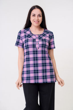 Туника женская из кулирки Наина розовая клетка - Амадэль фото 8