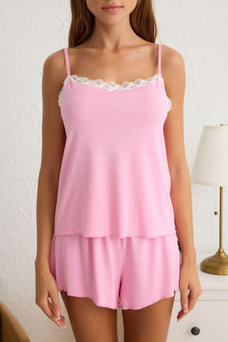 Trendyolmilla Siyah Dantel ve Kurdele/Fiyonk Deteyl? Ip Ask?l? Sortlu Orme Pijama Tak?m? THMSS25PT00083  фото 3