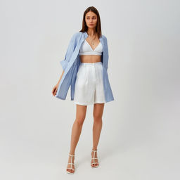 Блузка женская MINAKU: Casual collection с коротким рукавом, размер 42, голубая