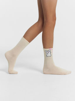 Цена за 5 пар! Носки детские бежевые с рисунком в виде мышки