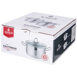 КАСТРЮЛЯ AGNESS 22X12 СМ 4,2 Л ВЫСОКОКАЧЕСТВЕННАЯ НЕРЖ СТАЛЬ 18/10 СО СТЕКЛ.КРЫШКОЙ фото 2