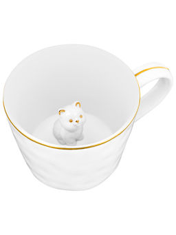Кружка 300 мл 14*10*7,5 см "Котенок" с фигуркой внутри, белый с золотом, фарфор