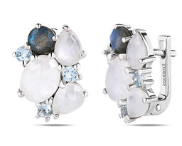 Серьги, лабрадорит , лунный камень , топаз, Джаккет