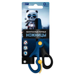 Ножницы для детей Феникс+, арт.73671/ 24 МИШКА НА МОТОЦИКЛЕ (чёрный, синий, 13,6х6,2 см, пластик, ас