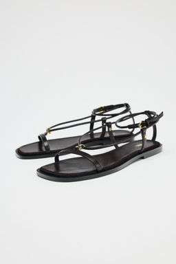LEATHER THIN STRAPPY SANDALS - Zara фото 4