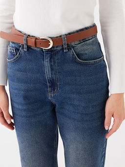 Beli Kemerli Mom Fit Kad?n Jean Pantolon