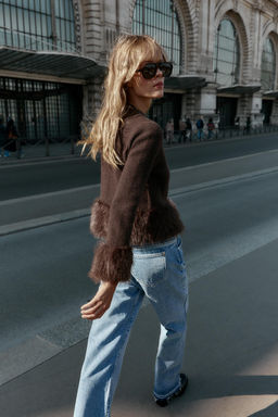 CONTRAST KNIT FAUX FUR CARDIGAN - Zara фото 4