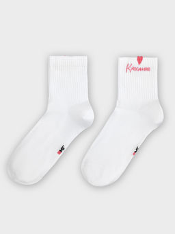 Цена за 5 пар! Носки женские белые с сердечком и надписью "Каханне"