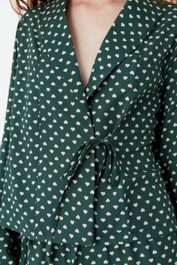 Yesil Kalpli Baglama Detayl? Viskon Dokuma Pijama Tak?m? THMAW22PT0300