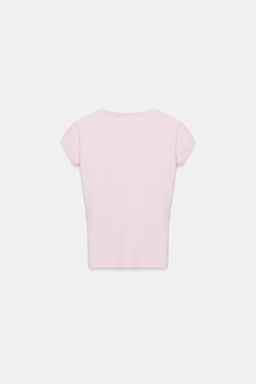 CAMISETA ESCOTE PICO / Rosa - Zara фото 3