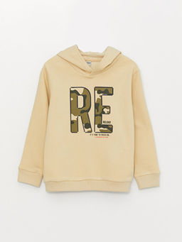 Kap??onlu Bask?l? Uzun Kollu Erkek ?ocuk Sweatshirt