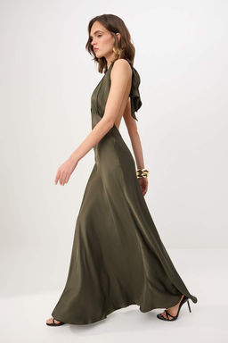 Haki Dokuma Saten Maxi Abiye & Mezuniyet Elbisesi TPRSS26AE00160