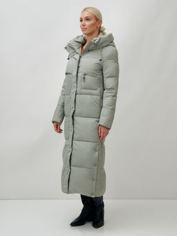 Пальто утепленное стеганное зимнее с капюшоном женское зеленого цвета 9611Z - Mtforce фото 13