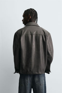 WASHED FAUX LEATHER OVERSHIRT - Zara фото 3
