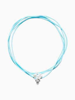 Чокер на нити с кулоном "Жемчуг с кристаллом" L=150см, цвет бело-голубой в серебре