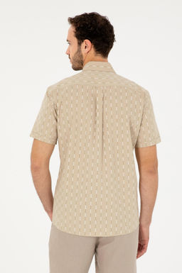 U. S. Polo Assn / Мужская рубашка светло-хаки с коротким рукавом - U.s. polo assn фото 5