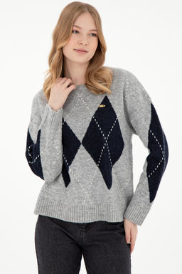 Женский серый меланжевый свитер с круглым вырезом Неожиданная скидка в корзине - U.s. polo assn фото 3