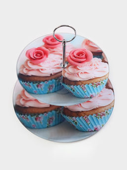 Этажерка-фруктовница круглая Доляна Маффин, 2 яруса, d=25/20 см, стекло фото 2