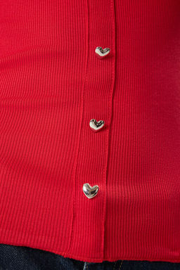 K?rm?z? Fitted/Vucuda Oturan Kalp Dugmeli Havuz Yaka Esnek Orme Bluz TWOSS25BZ00221 - Trendyolmilla фото 4