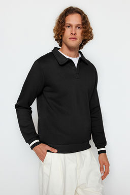 TRENDYOL MAN Kahverengi Oversize/Genis Kesim Dugmeli Polo Yaka Kal?n Ici Polarl? Sweatshirt TMNAW24SW00107 - Trendyolmilla фото 4