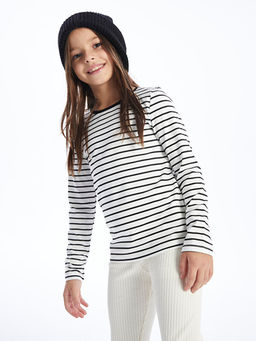 Bisiklet Yaka ?izgili Uzun Kollu K?z ?ocuk Ti??rt - Waikiki фото 3