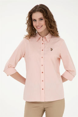 Женская базовая рубашка пудрового цвета с длинным рукавом