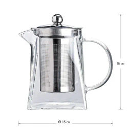 Чайник Квадро, квадратное дно, стекло 850 мл  - BESTCOFFEE фото 3