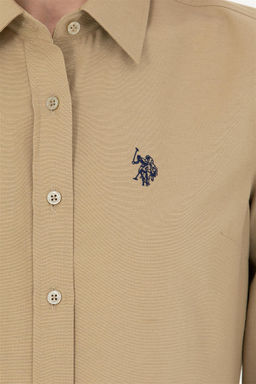 Женская базовая рубашка цвета хаки с длинным рукавом - U.s. polo assn фото 7