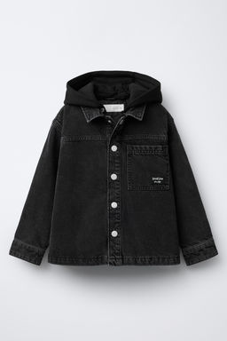 PADDED DENIM OVERSHIRT WITH DETACHABLE HOODIE
