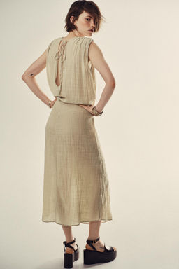VESTIDO MIDI GASA EFECTO ARRUGADO / Ceniza - Zara фото 3